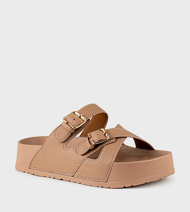 Textured Multi Strap Flatform Sandals