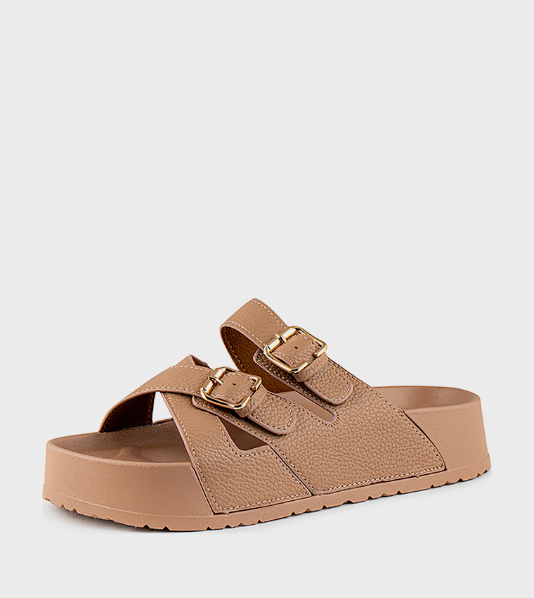 Textured Multi Strap Flatform Sandals