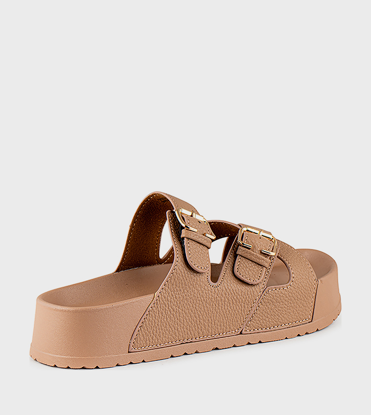 Textured Multi Strap Flatform Sandals