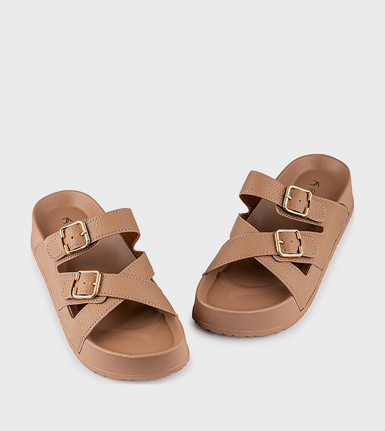 Textured Multi Strap Flatform Sandals