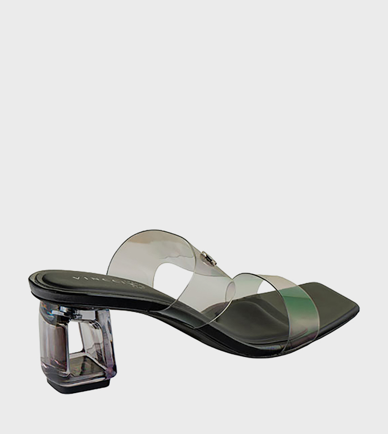 Clear Strap Square Toe Heeled Sandals