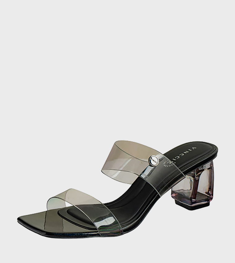 Clear Strap Square Toe Heeled Sandals