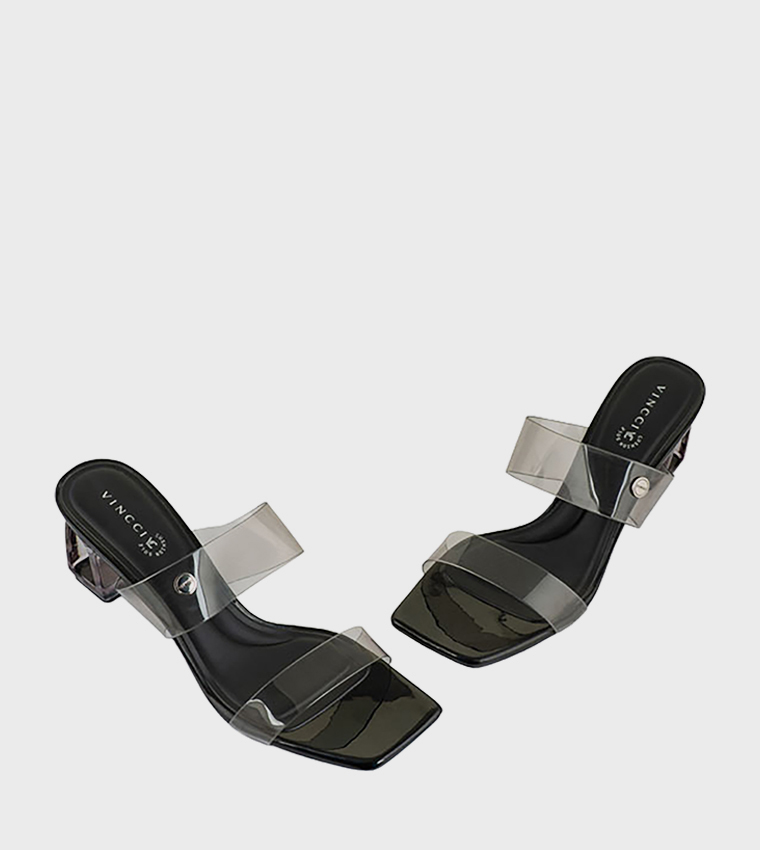 Clear Strap Square Toe Heeled Sandals