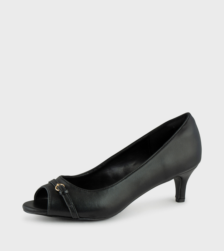 Buckle Detail Peep-Toe Pumps