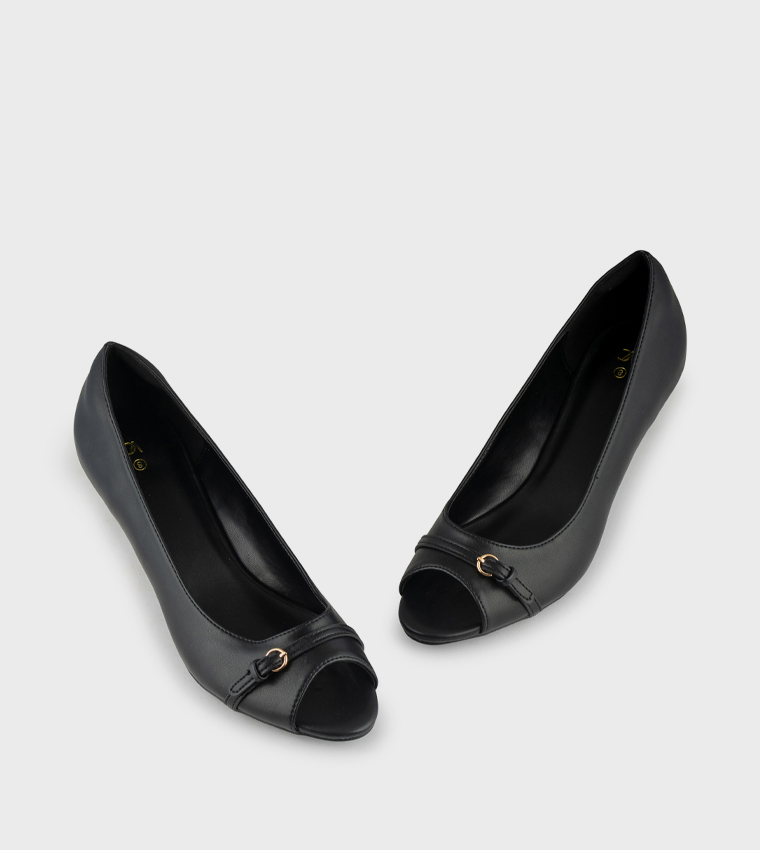 Buckle Detail Peep-Toe Pumps