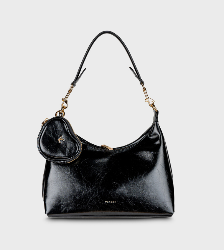 Textured Zip Closure Shoulder Bag