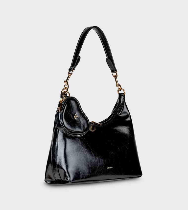 Textured Zip Closure Shoulder Bag