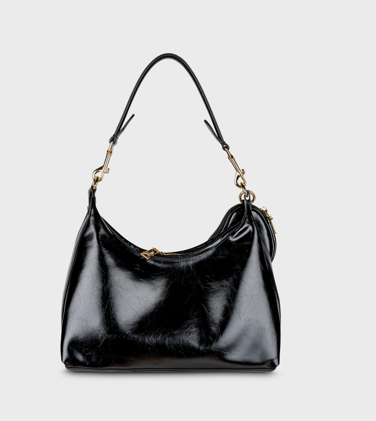 Textured Zip Closure Shoulder Bag