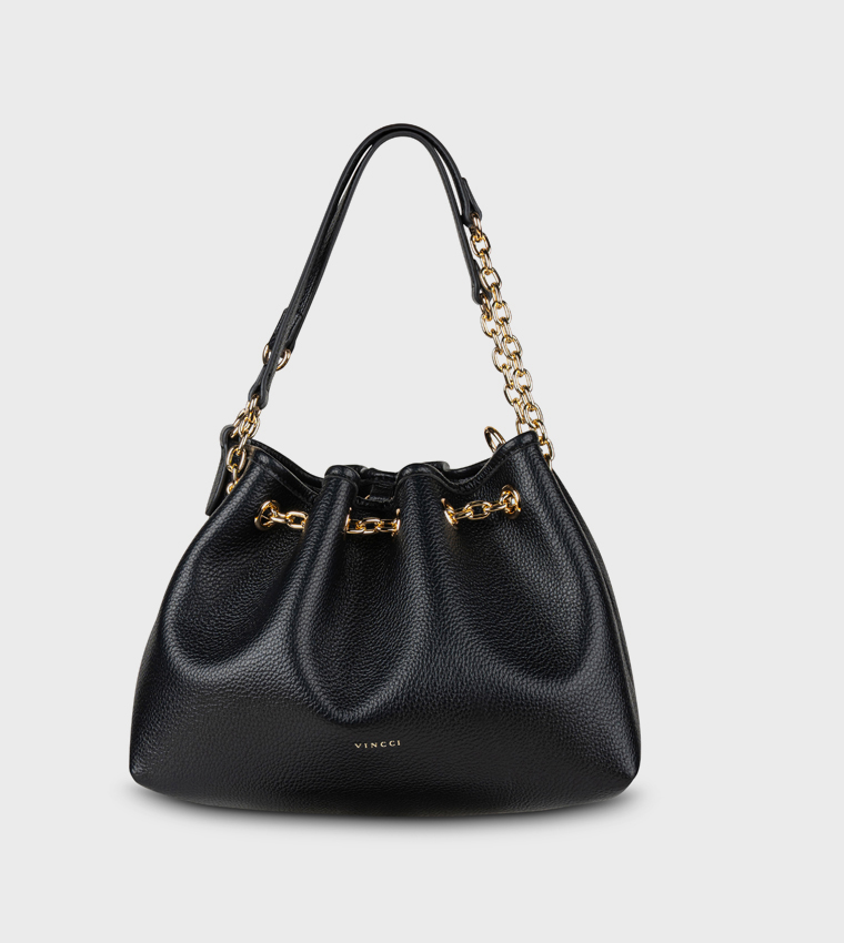 Textured Chain Detail Bucket Bag