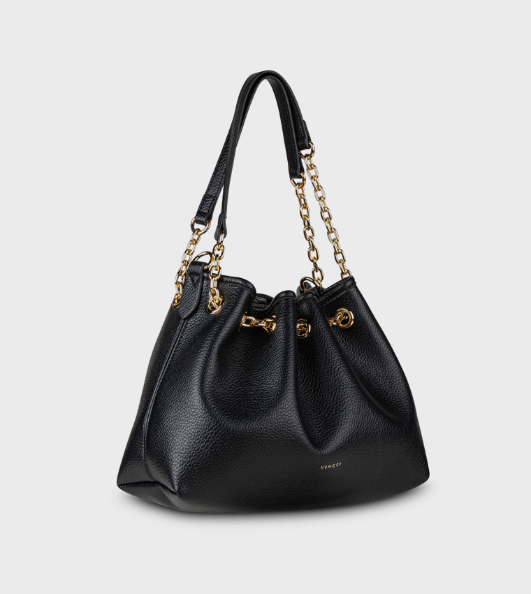 Textured Chain Detail Bucket Bag