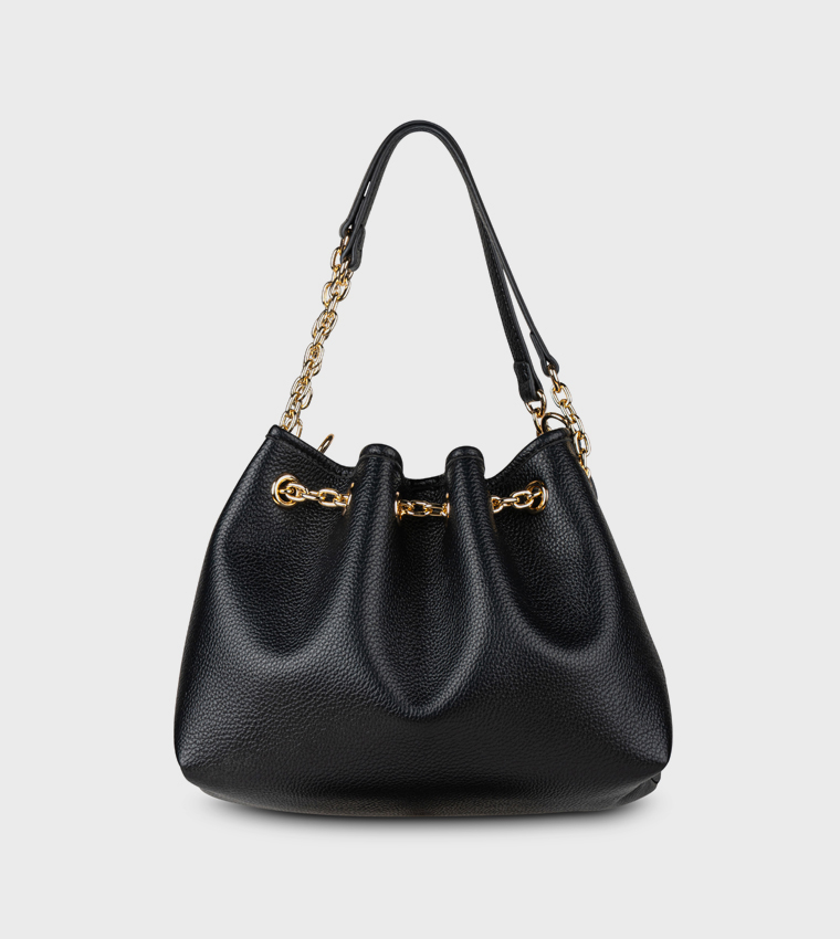 Textured Chain Detail Bucket Bag