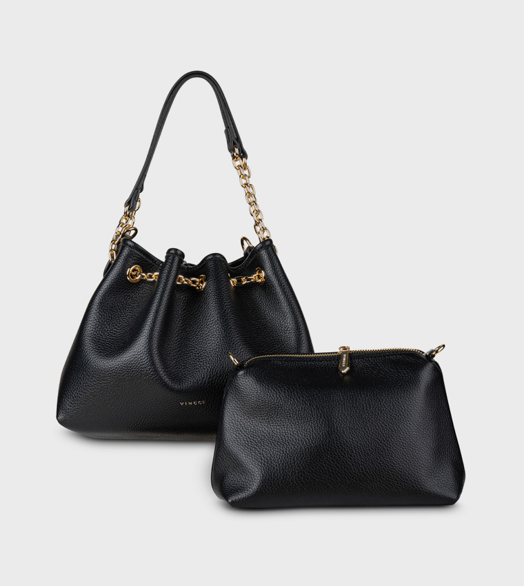 Textured Chain Detail Bucket Bag
