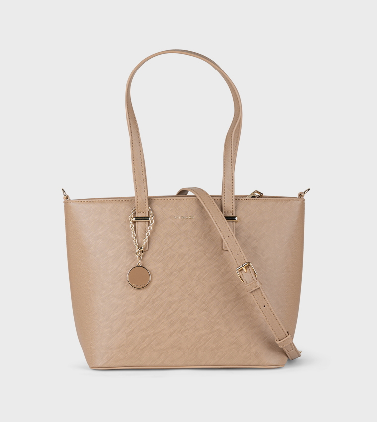 Textured Zip Closure Tote Bag