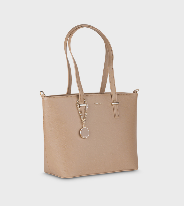Textured Zip Closure Tote Bag