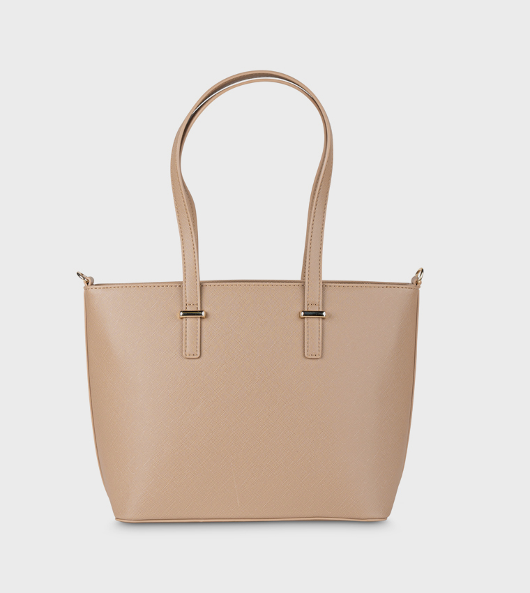 Textured Zip Closure Tote Bag
