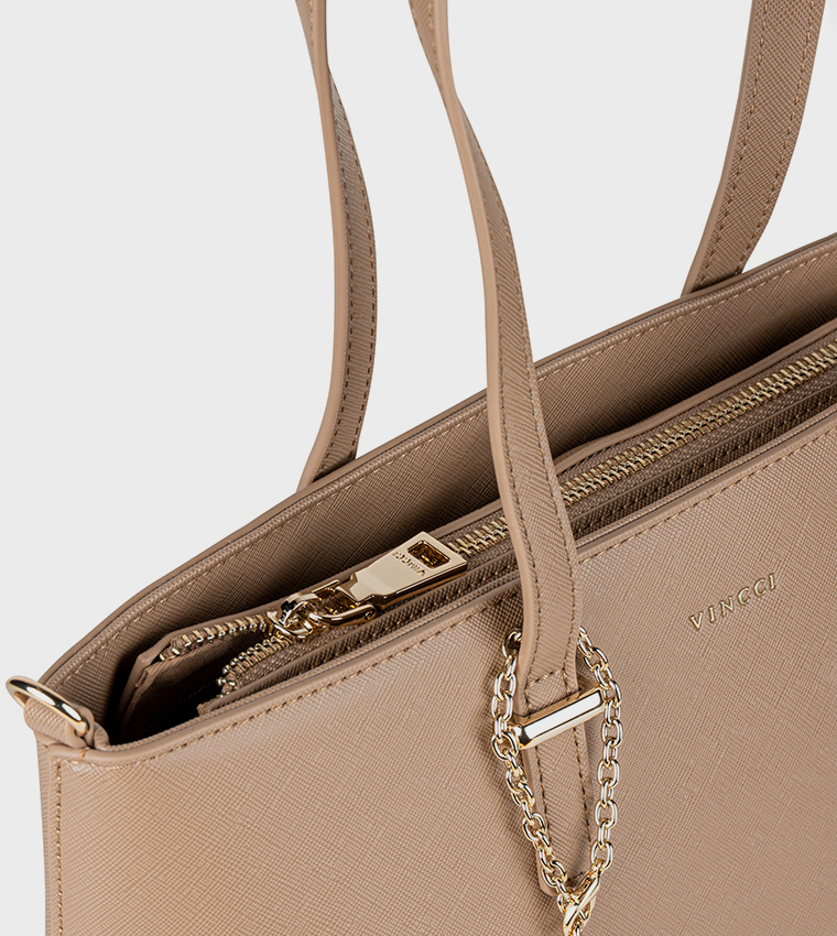 Textured Zip Closure Tote Bag