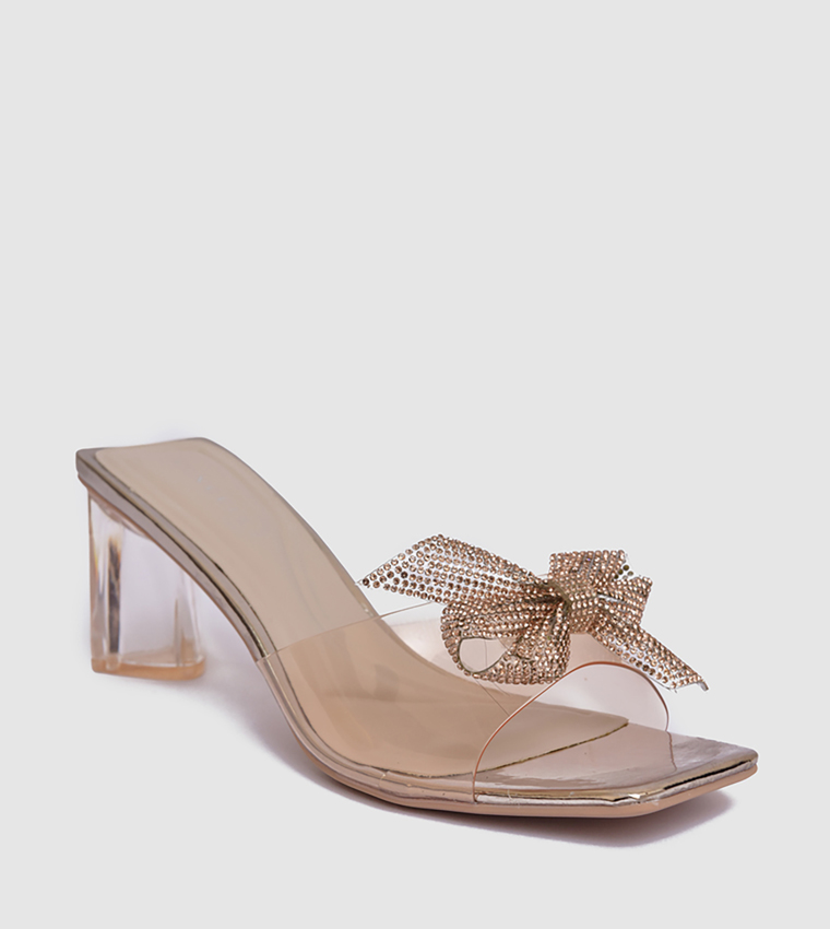 Embellished Bow Detail Clear Heel Sandals
