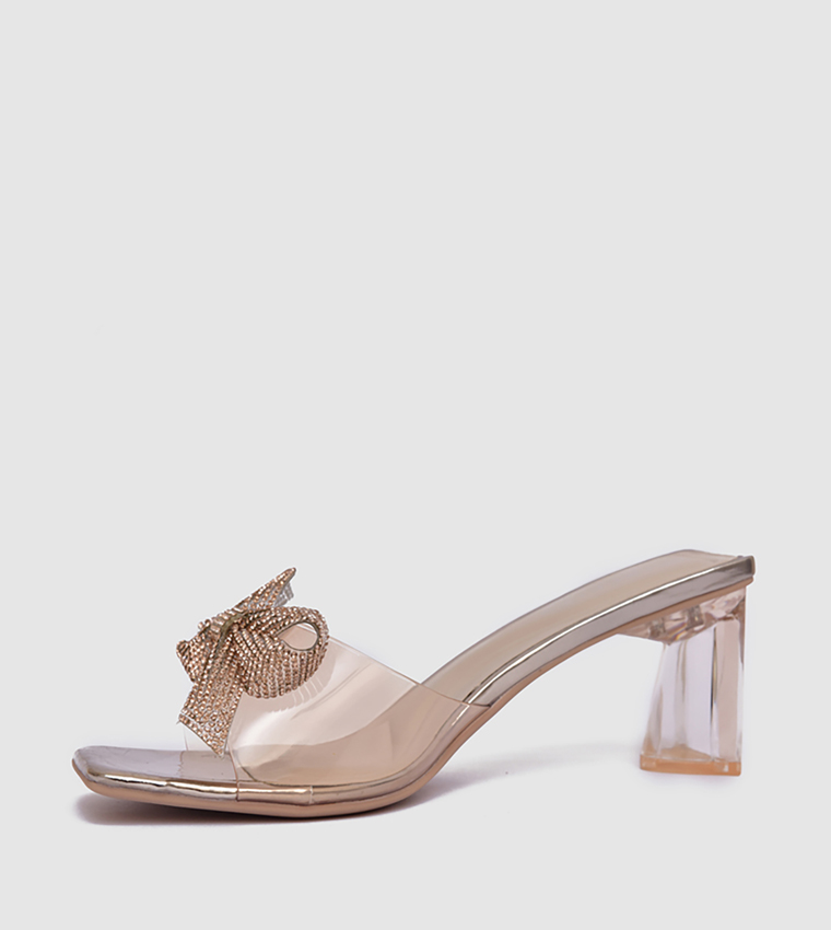 Embellished Bow Detail Clear Heel Sandals