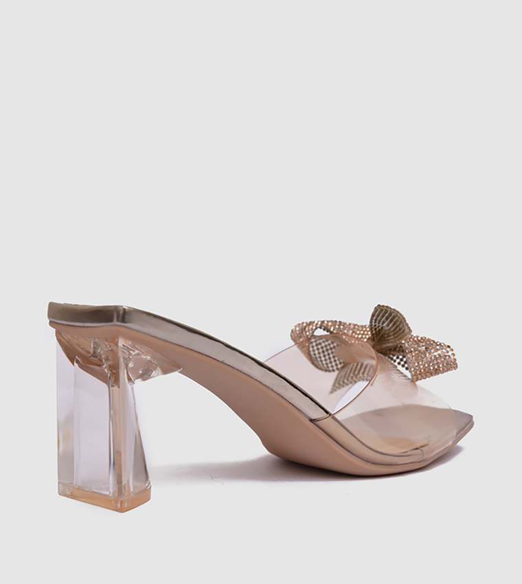 Embellished Bow Detail Clear Heel Sandals