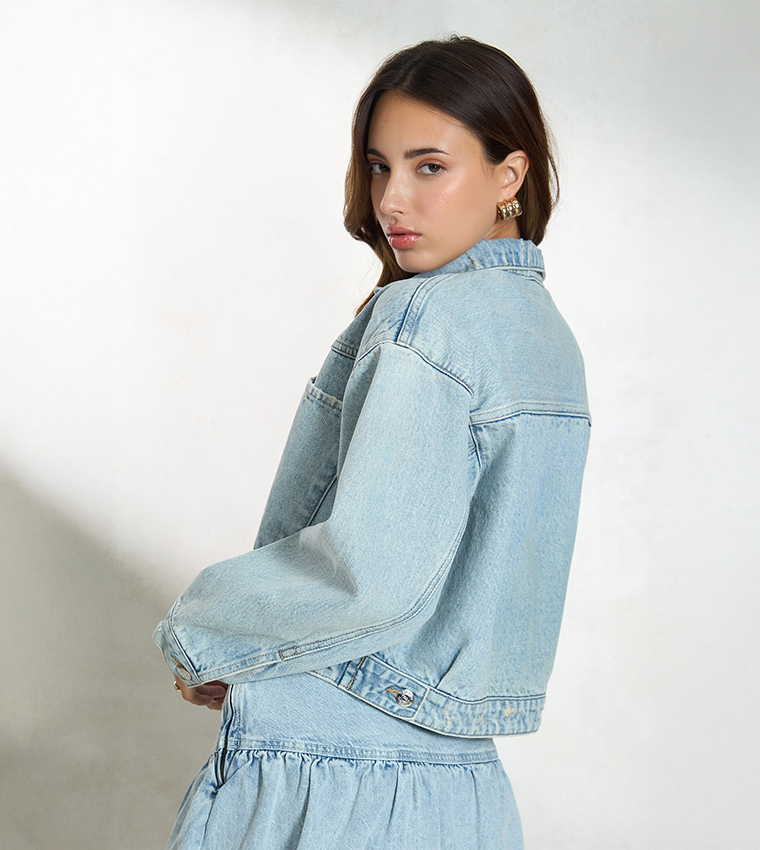 Washed Cotton Oversized Pockets Denim Jacket