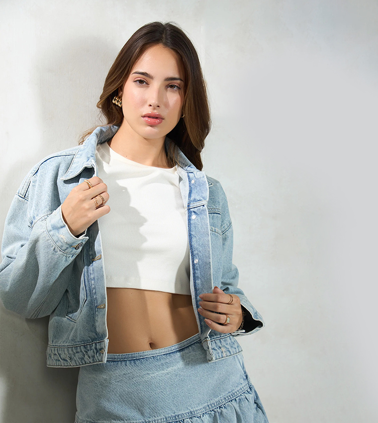 Washed Cotton Oversized Pockets Denim Jacket