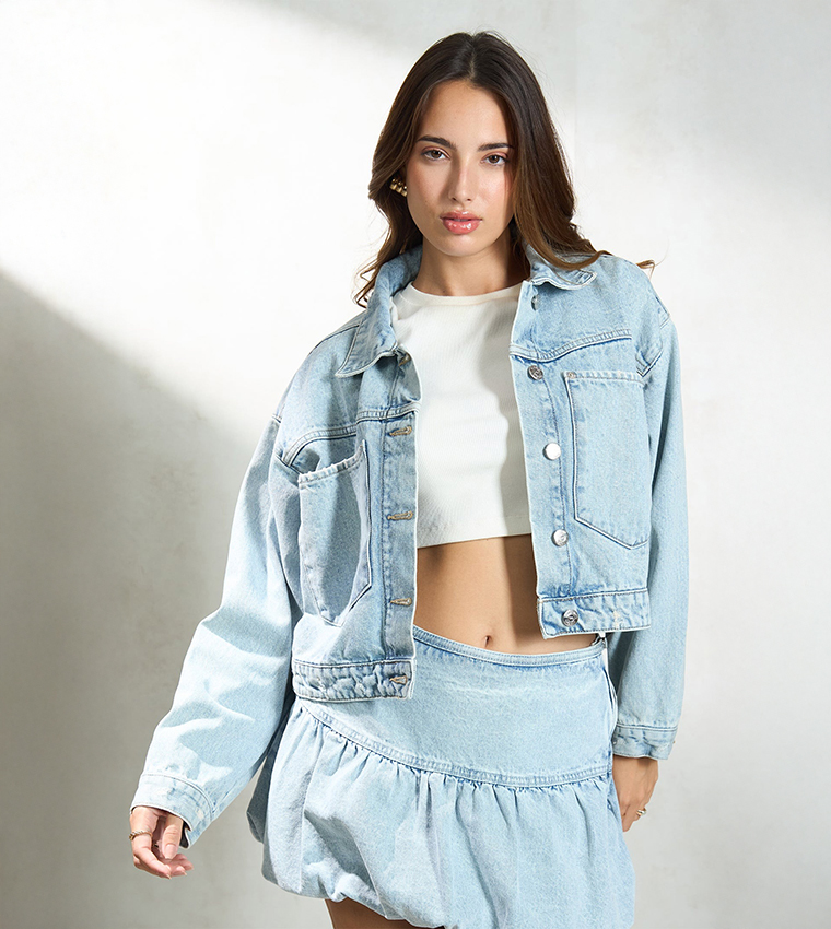 Washed Cotton Oversized Pockets Denim Jacket