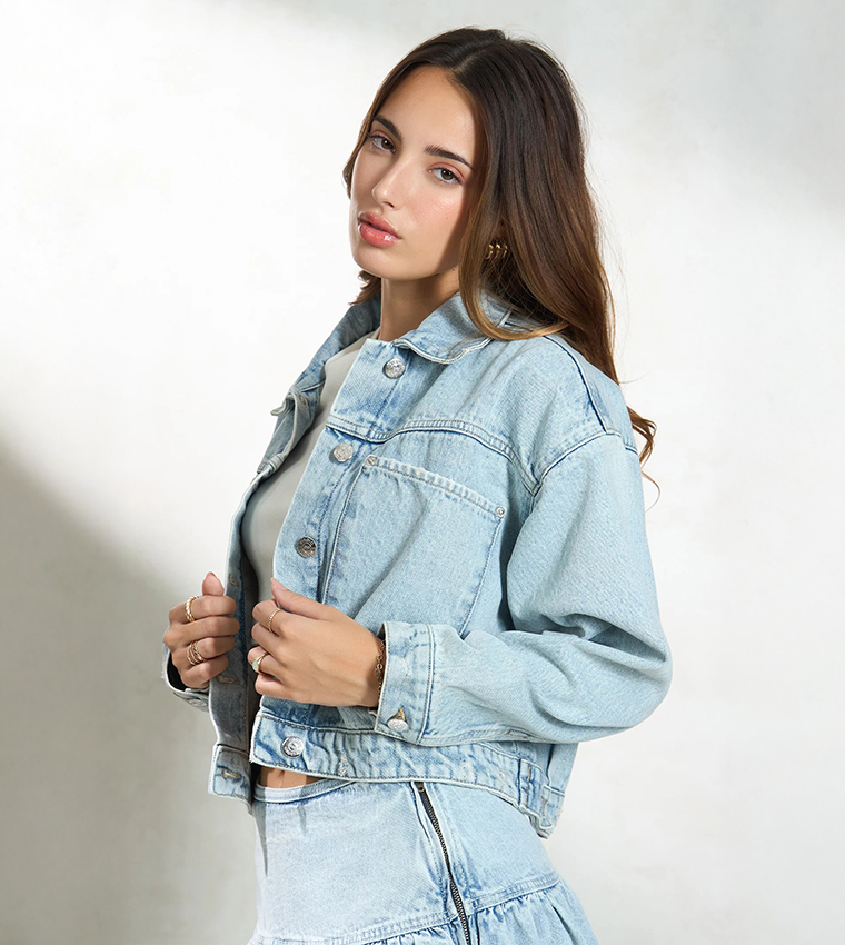 Washed Cotton Oversized Pockets Denim Jacket