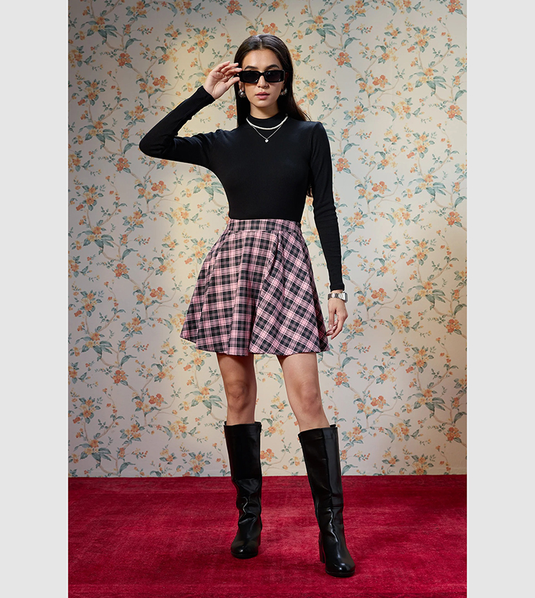 Plaid Cotton Mini Skirt