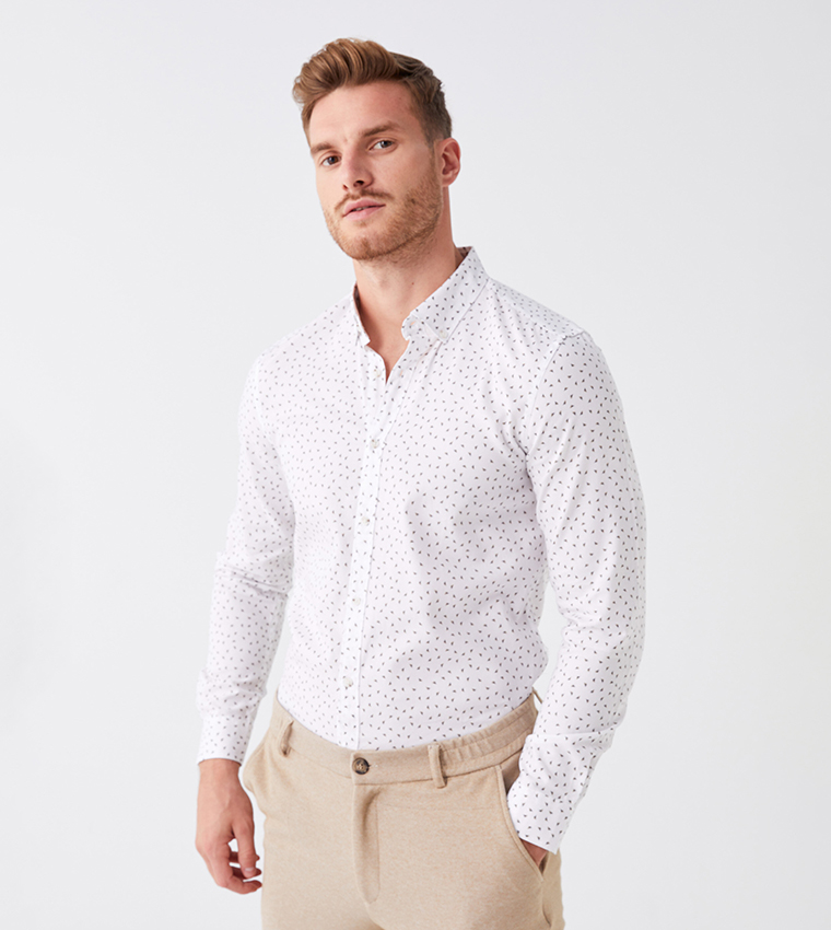 قميص سليم فيت بأكمام طويلة بنقشة