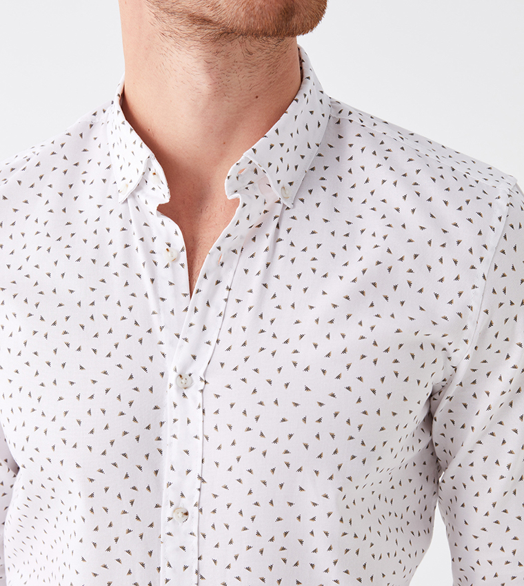 قميص سليم فيت بأكمام طويلة بنقشة