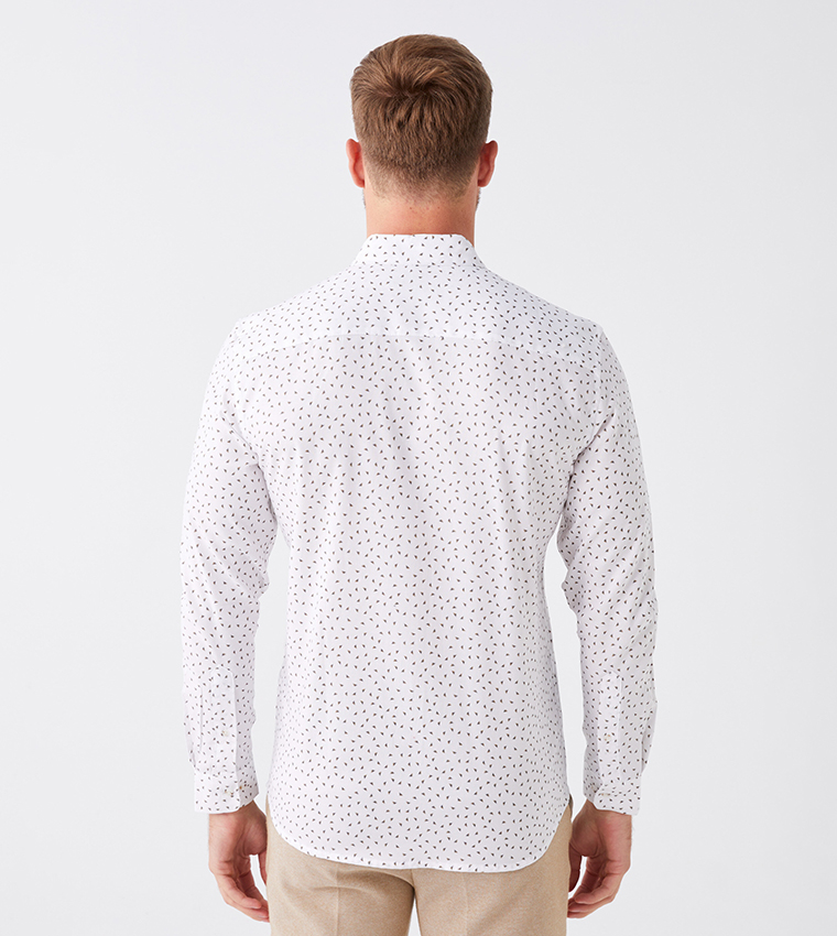 قميص سليم فيت بأكمام طويلة بنقشة