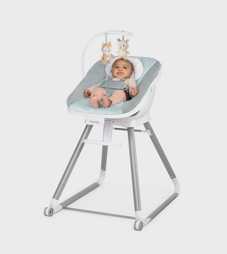 Beanstalk Baby to Big Kid 6-in-1 High Chair Converts from Soothing Infant Seat and Dining Booster Seat (Ray)