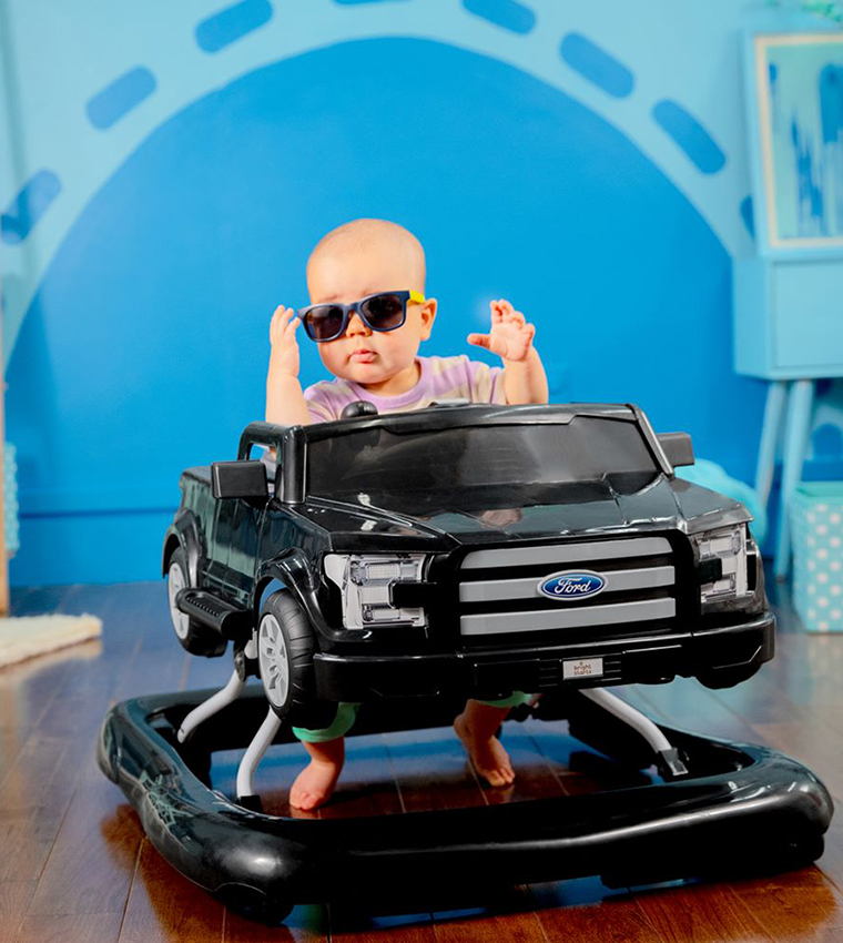 Ford F150 4-in-1 Agate Black Baby Activity Center & Push Walker with Removable Interactive Steering Wheel