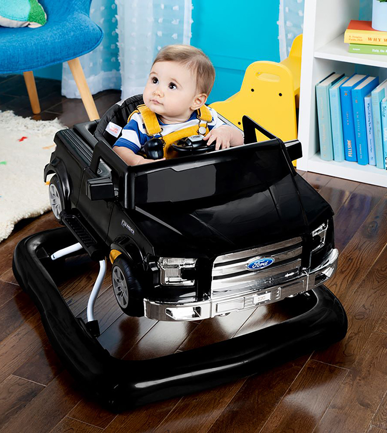 Ford F150 4-in-1 Agate Black Baby Activity Center & Push Walker with Removable Interactive Steering Wheel