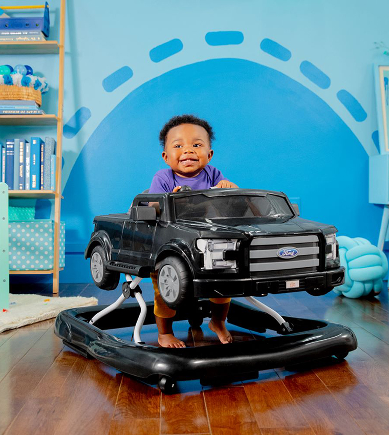 Ford F150 4-in-1 Agate Black Baby Activity Center & Push Walker with Removable Interactive Steering Wheel