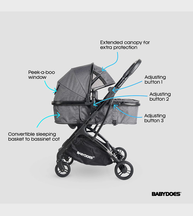 PRONTO R+ 2-in-1 Reversible Cot Stroller with 5-Point Harness