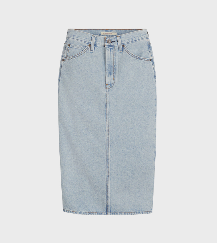 Washed High Rise Back Slit Midi Skirt