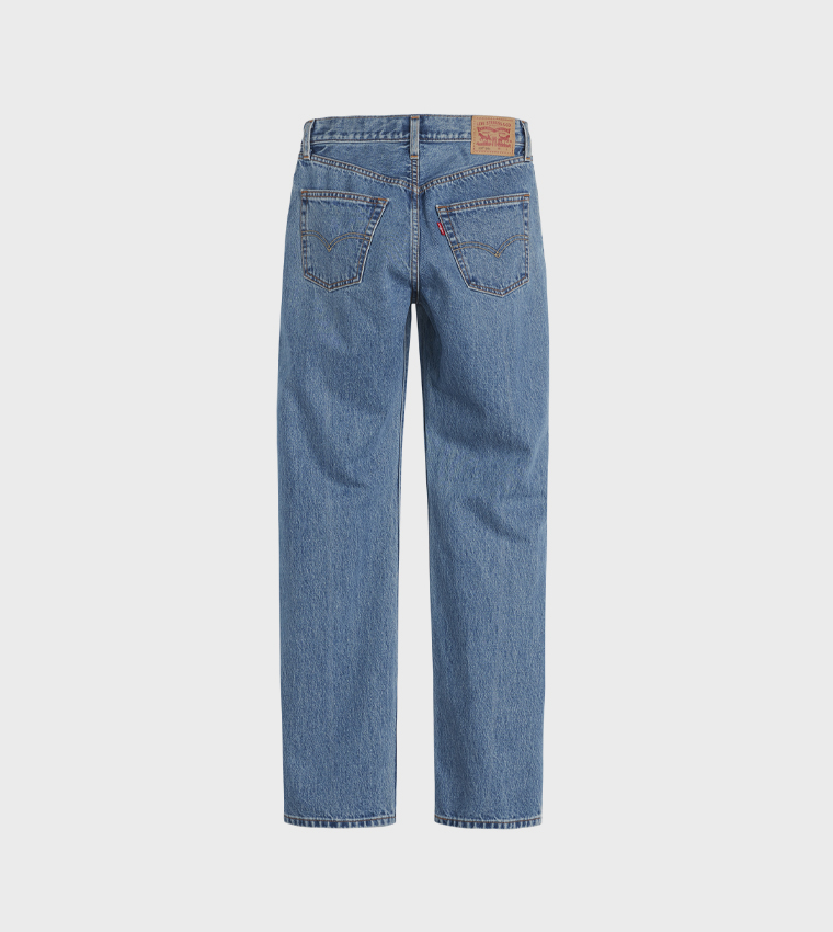 جينز مغسول بخصر مستقيم 