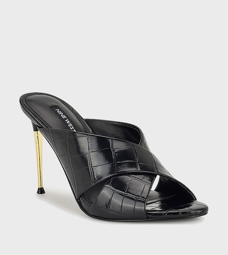 SANCIE Textured Criss-Cross Strap Heeled Sandals