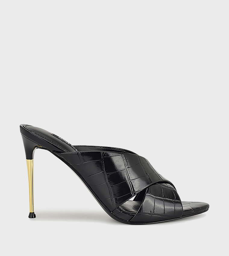 SANCIE Textured Criss-Cross Strap Heeled Sandals