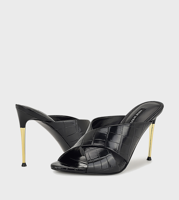 SANCIE Textured Criss-Cross Strap Heeled Sandals