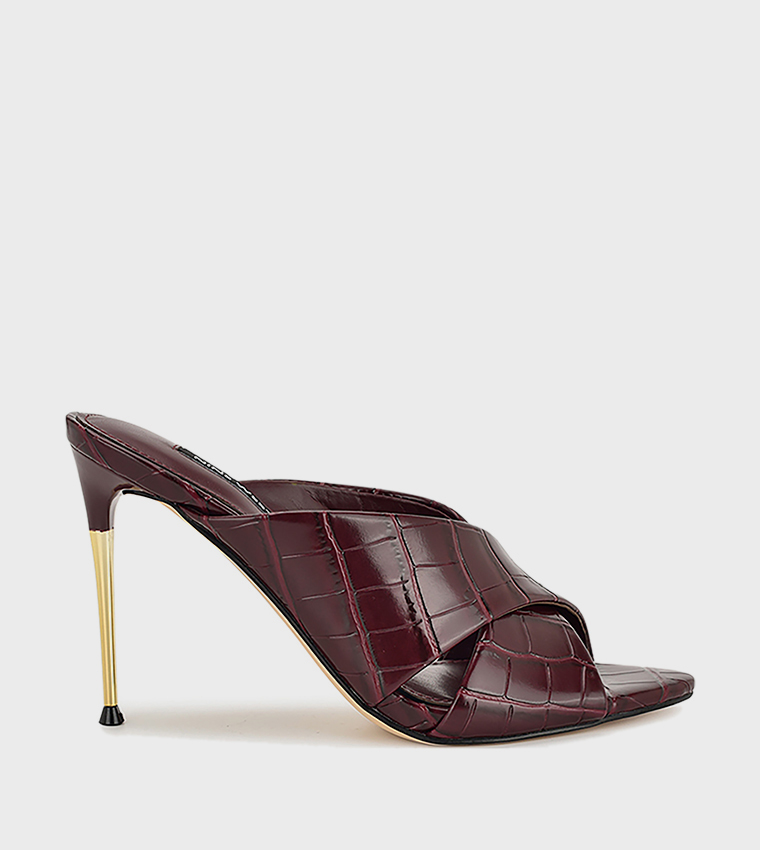SANCIE Textured Criss-Cross Strap Heeled Sandals