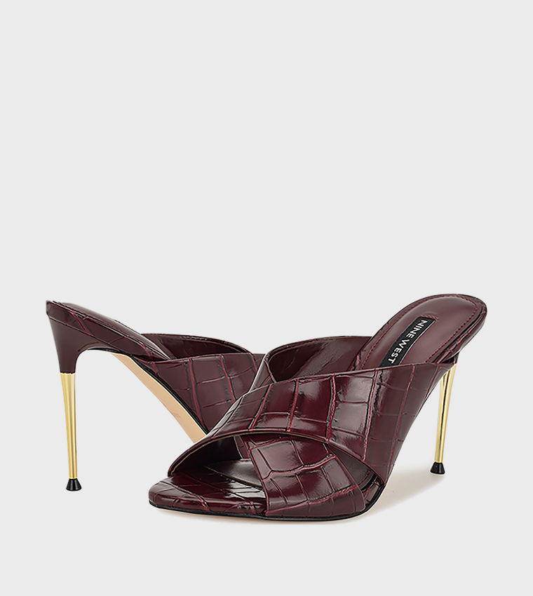 SANCIE Textured Criss-Cross Strap Heeled Sandals