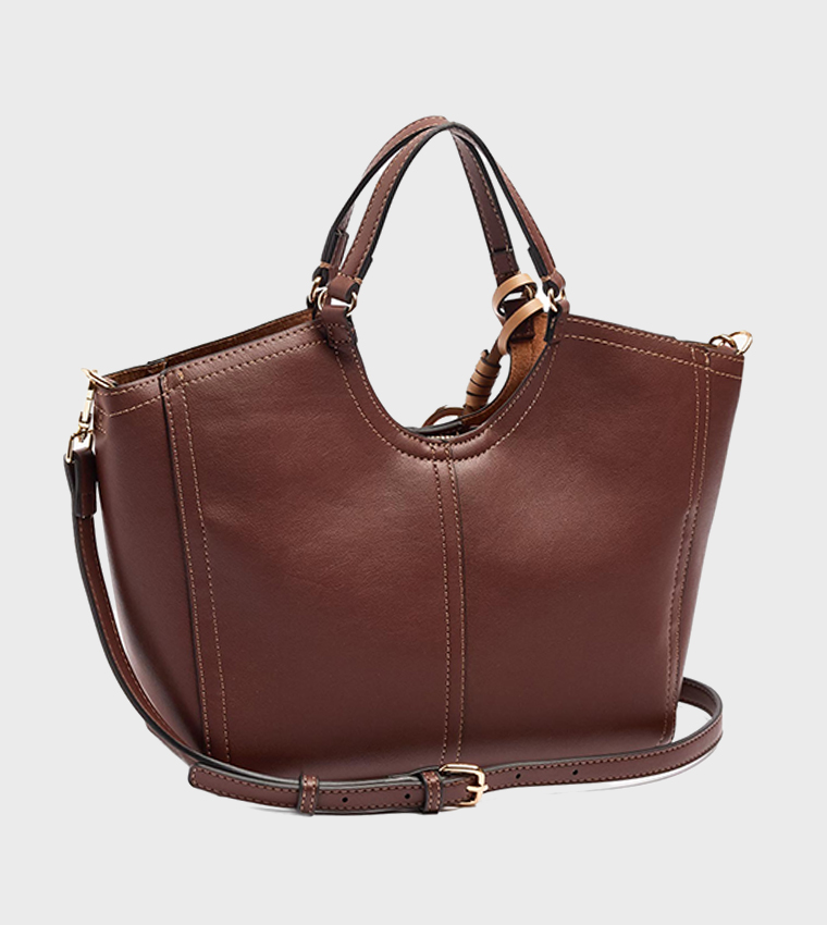 Solid Ring Detail Zip Tote Bag