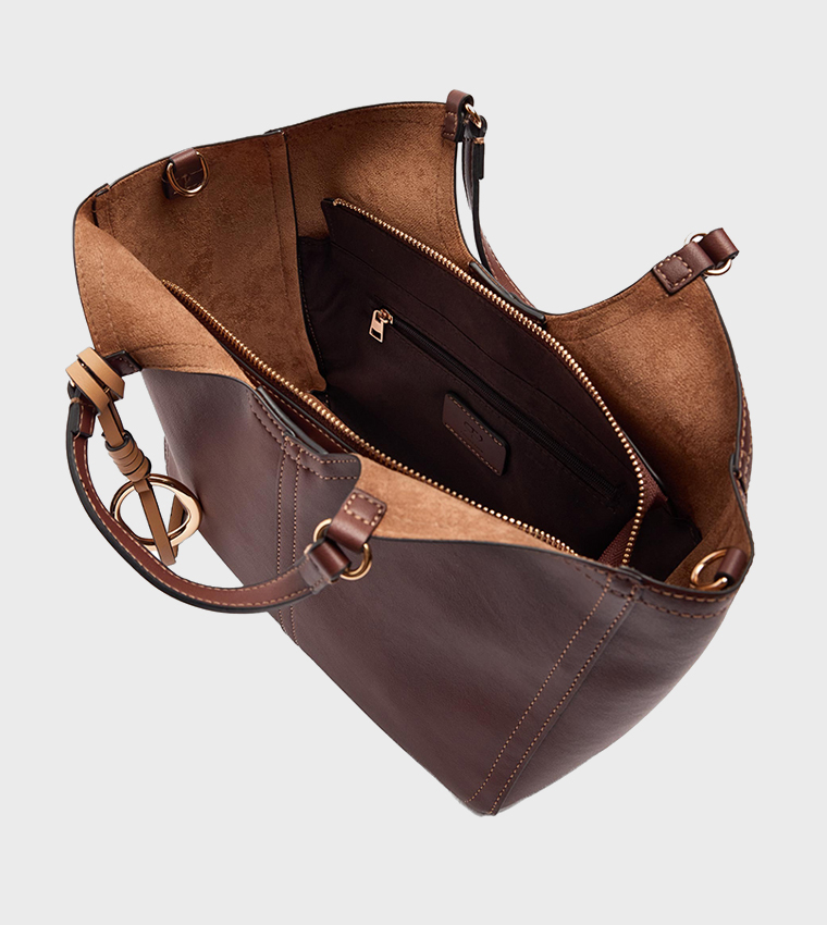 Solid Ring Detail Zip Tote Bag
