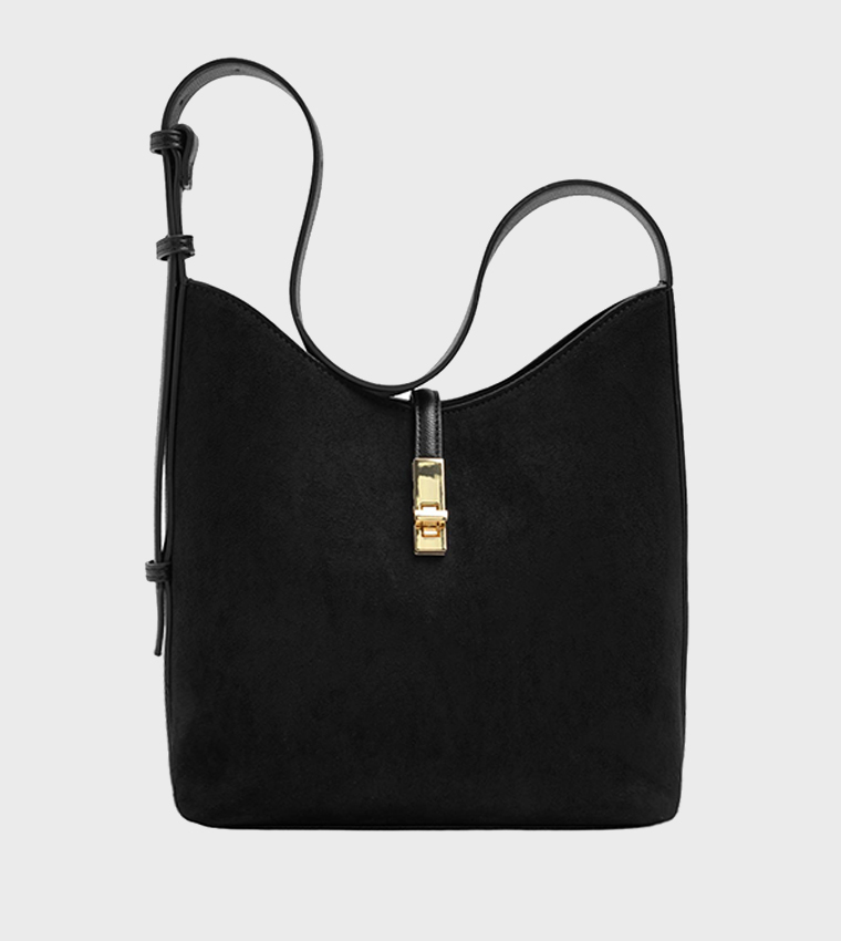 Solid Twist Lock Shoulder Bag