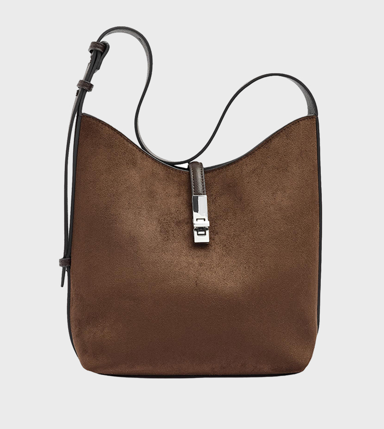Textured Twist Lock Shoulder Bag