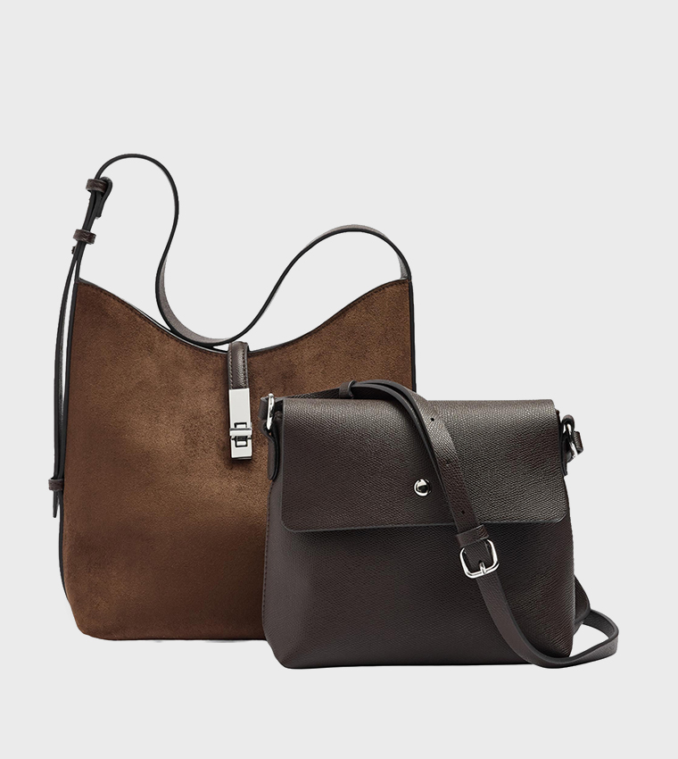 Textured Twist Lock Shoulder Bag