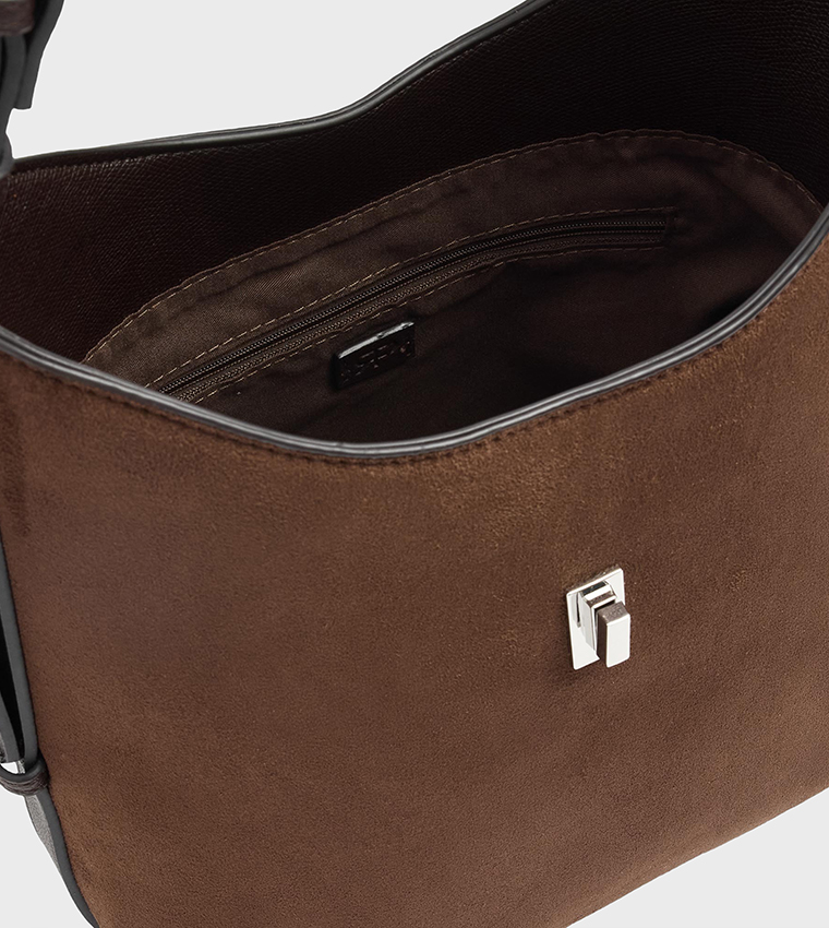 Textured Twist Lock Shoulder Bag