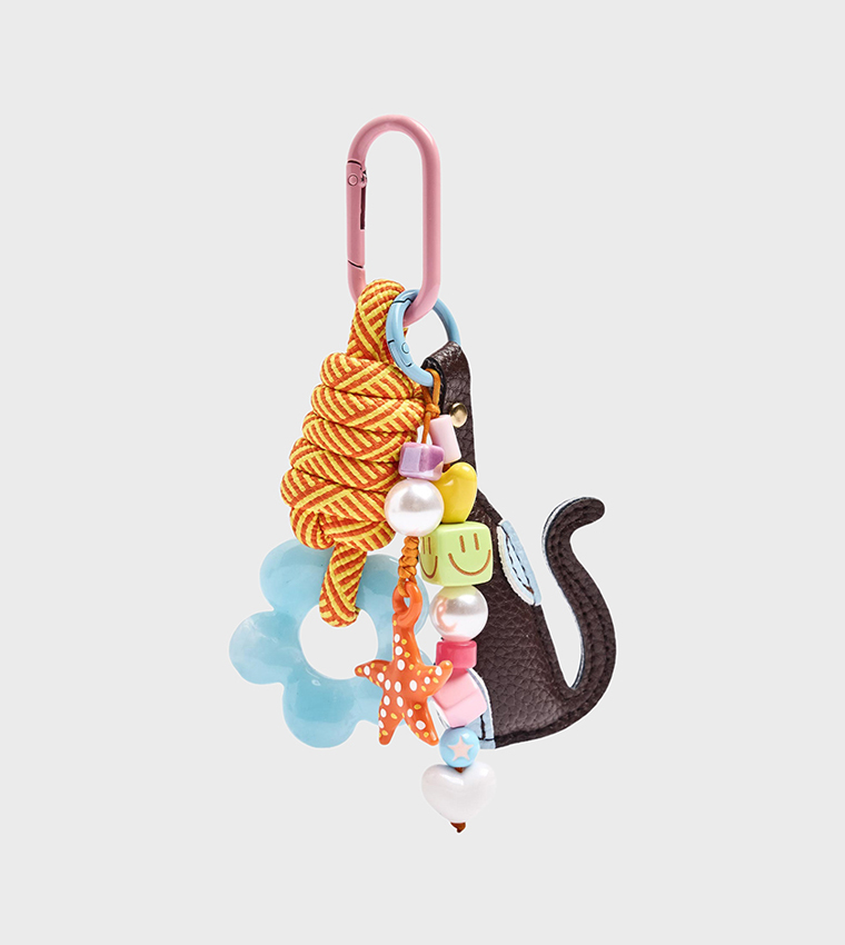 Beaded Cat Charm Keychain